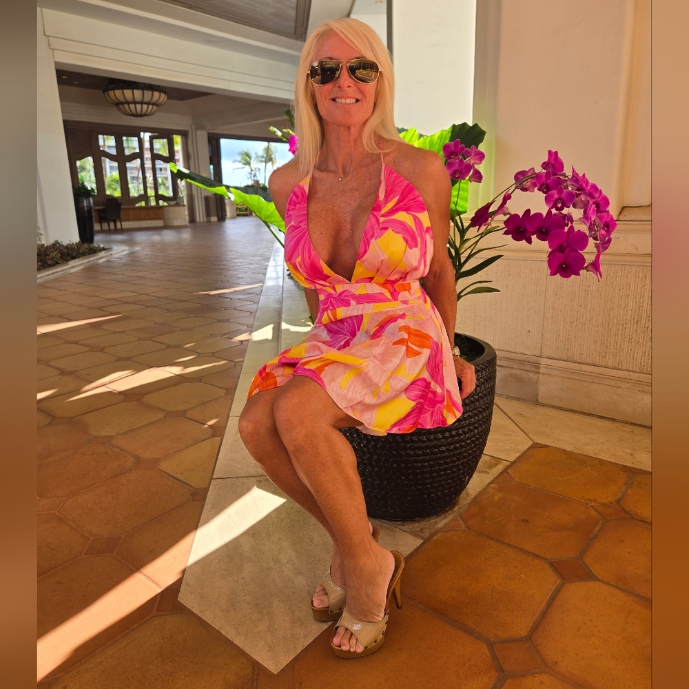 Retrofete Vibrant Pink and Yellow Mini Dress